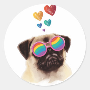 Sticker Rond Carlin Chien avec Coeurs Saint-Valentin