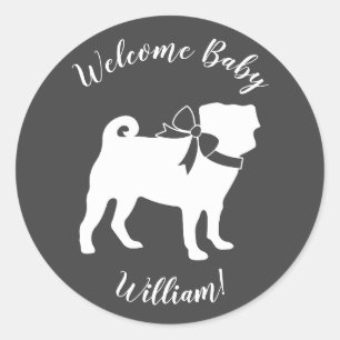 Sticker Rond Carlin Chien Baby shower Gris Chiot Chien Neutre G