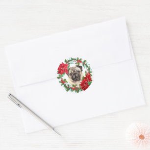 Sticker Rond Carlin Chien Poinsettia Holly Crème de Noël