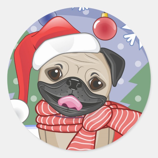 Sticker Rond Carlin d'hiver et de Noël (Devant)