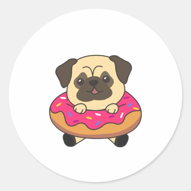 Sticker Rond Carlin Doux Animaux Amusants En Rose De Donut (Devant)