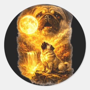 Sticker Rond Carlin hurle à la lune forêt épique fantastique