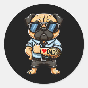Sticker Rond Carlin J'Aime Papa Drôle Chien Tatouage