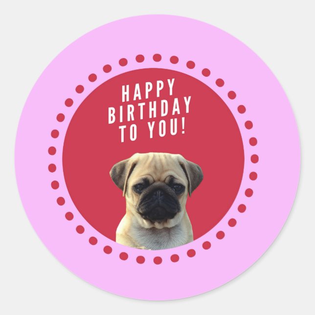 Sticker Rond Carlin mignon Chien Chien Heureux Anniversaire Chi (Devant)