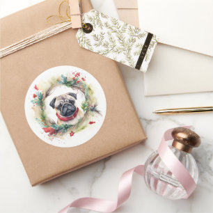 Sticker Rond Carlin Noël Wreath Festive Pup