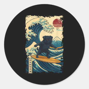 Sticker Rond Carlin noir Japonais Kanagawa Wave Surf Japon Mama