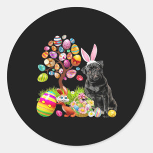 Sticker Rond CARLIN NOIR Jour de Pâques Oeufs Chiens Lapin Pâqu