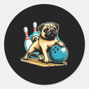 Sticker Rond Carlin vintage Retro Dog Jouer Bowling