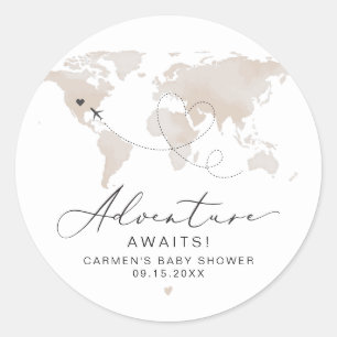 Sticker Rond CARMEN Carte Beige Baby shower d'aventure