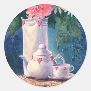 Sticker Rond CARNATIONS & TEAPOT par SHARON SHARPE