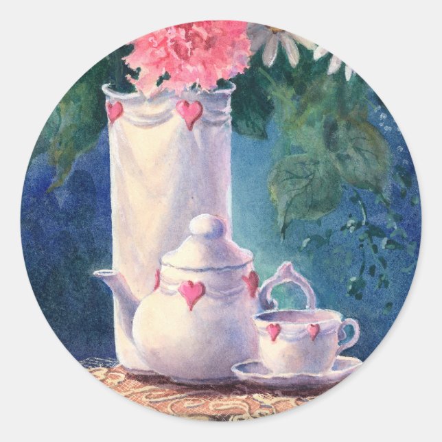 Sticker Rond CARNATIONS & TEAPOT par SHARON SHARPE (Devant)