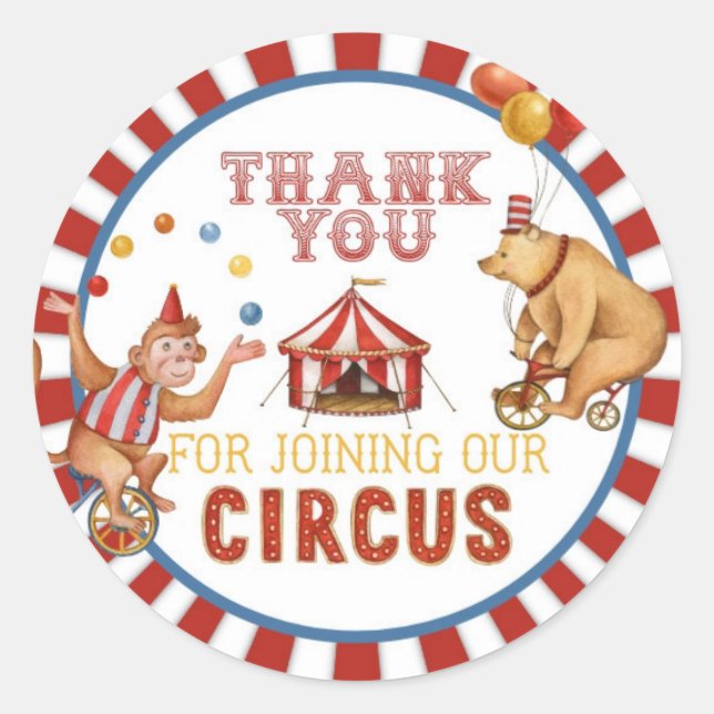 Sticker Rond carnaval de cirque anniversaire ou baby shower pré (Devant)