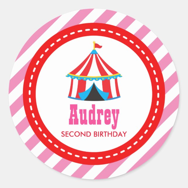 Sticker Rond Carnaval de cirque rose Baby shower d'anniversaire (Devant)