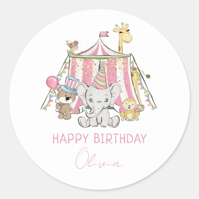 Sticker Rond Carnaval rose Circus Joyeux Anniversaire des enfan (Devant)