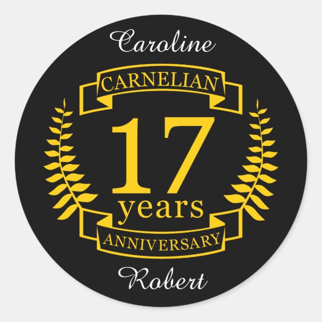 Sticker Rond Carnelian Gemstone mariage anniversaire 17 ans (Devant)