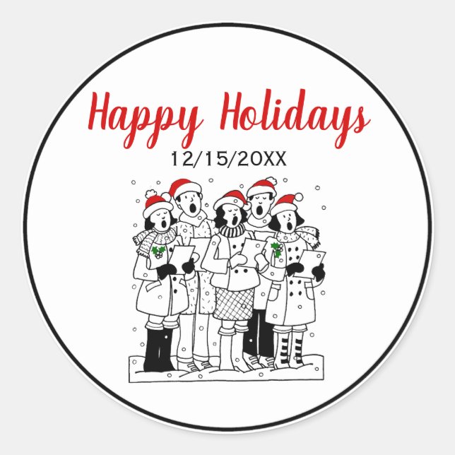 Sticker Rond Caroleurs de Noël avec Noël de neige (Devant)