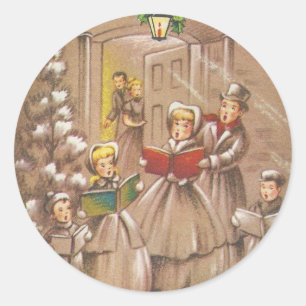 Sticker Rond Caroleurs de Noël Vintage