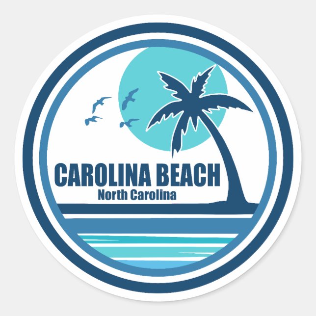 Sticker Rond Carolina Beach Caroline du Nord Palm Tree Birds (Devant)