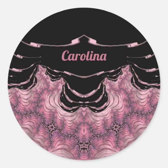 Sticker Rond CAROLINA ~ Noir et rose ~ (Devant)