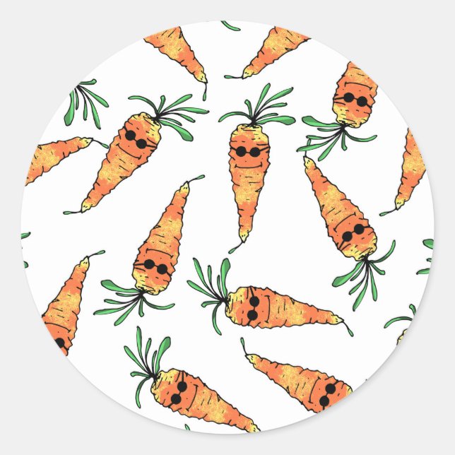 Sticker Rond Carotte d'aquarelle mignonne et drôle avec lunette (Devant)