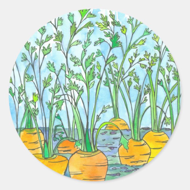 Sticker Rond Carottes Jardin végétal Aquarelle Peinture (Devant)