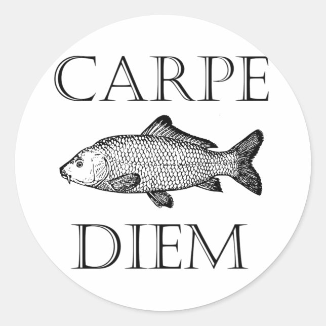Sticker Rond Carpe Diem Saisir la journée Carp fish Procrastina (Devant)