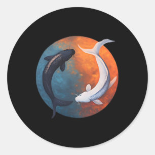 Sticker Rond Carpe Koi Japonaise Yin Et Yang Hommes Femmes Pêch