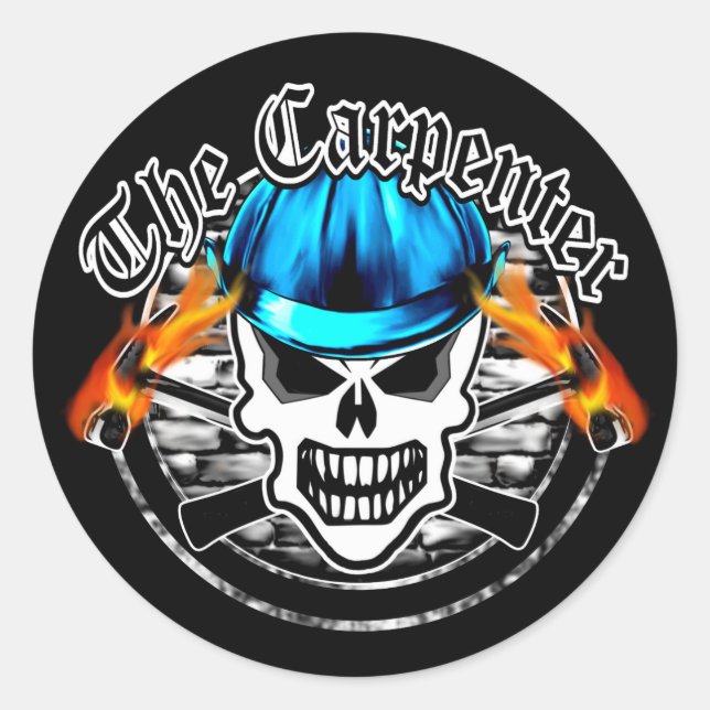Sticker Rond Carpenter crâne et Casquette dur bleu (Devant)