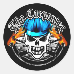 Sticker Rond Carpenter crâne et Casquette dur bleu