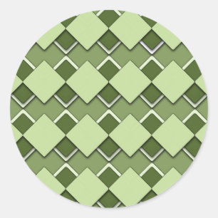 Sticker Rond Carré vert forestier et Motif À damiers diamant