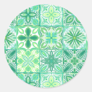 Sticker Rond Carreaux décorés en vert et blanc