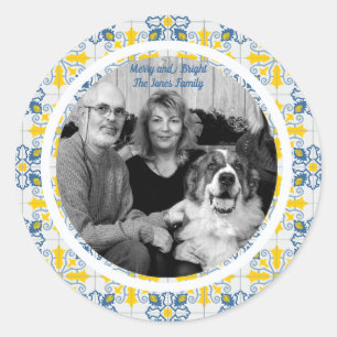 Sticker Rond Carreaux portugais Cadre photo pour Noël en famill