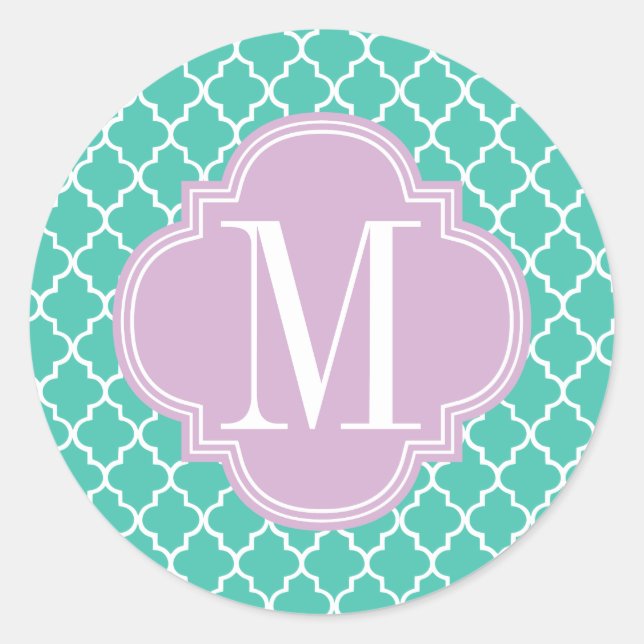 Sticker Rond Carreaux turquoise marocain treillis Personnalisé (Devant)