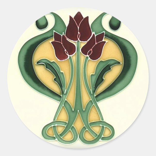 Sticker Rond Carrelage Rose Art Nouveau (Devant)