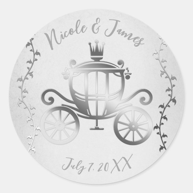 Sticker Rond Carrosse argenté élégant Histoire blanche de livre (Devant)