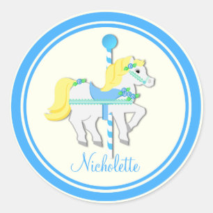 Sticker Rond Carrousel peint bleu pâle et jaune