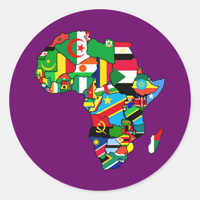 Sticker Rond Carte africaine drapeaux dans les cartes des pays (Devant)