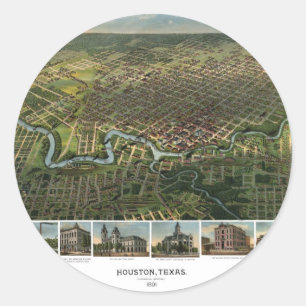 Sticker Rond Carte ancienne de Houston, Texas avec la rivière B