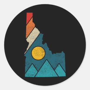 Sticker Rond Carte ancienne de l'Idaho Montagnes Randonnée Camp