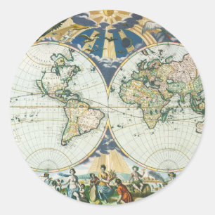 Sticker Rond Carte ancienne du monde antique vintage par Pieter