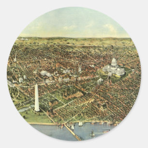 Sticker Rond Carte antique avec vue panoramique sur Washington