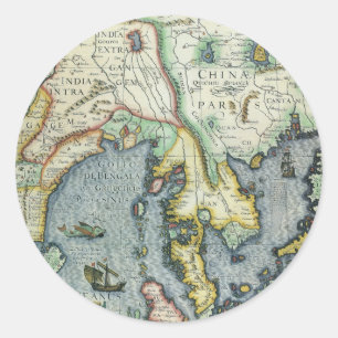 Sticker Rond Carte antique de l'Asie du Sud-Est par Mercator / 