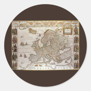 Sticker Rond Carte antique de l'Europe par Willem Jansz Blaeu, 