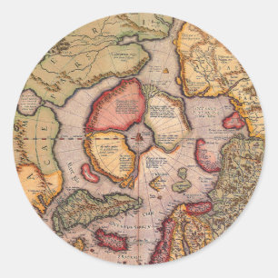 Sticker Rond Carte antique du pôle Nord par Mercator