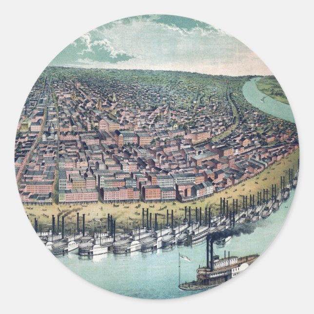 Sticker Rond Carte antique Saint Louis Missouri Mississippi (Devant)