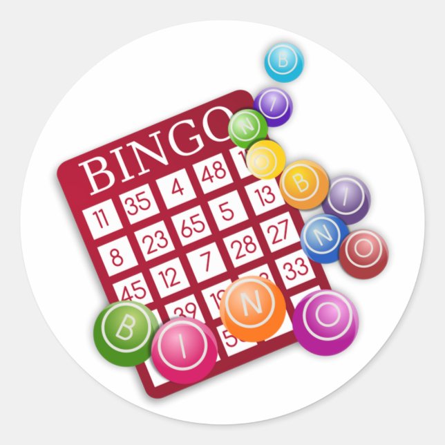Sticker Rond Carte BINGO avec boules BINGO (Devant)
