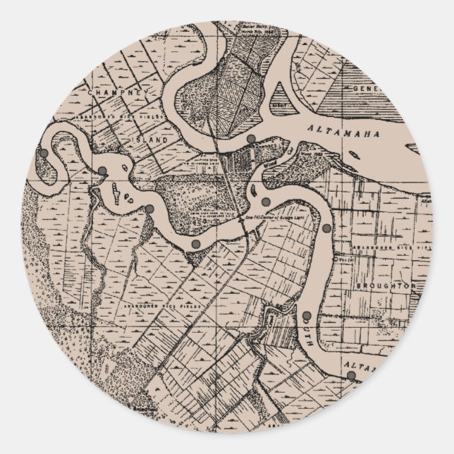 Sticker Rond Carte, Cartographie, Géographie, Altamaha River, É (Devant)