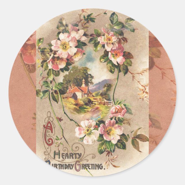 Sticker Rond Carte d'anniversaire vintage (Devant)