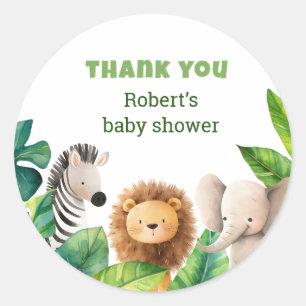 Sticker Rond Carte de baby shower Safari animal watercolor