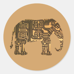 Sticker Rond Carte de circuit éléphant en cuivre